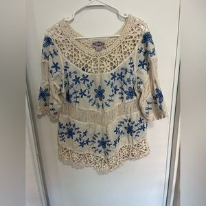 Oliver by‎ Escio, Cover Blouse, Tunic, Medium, Crochet, Floral, 100% Cotton